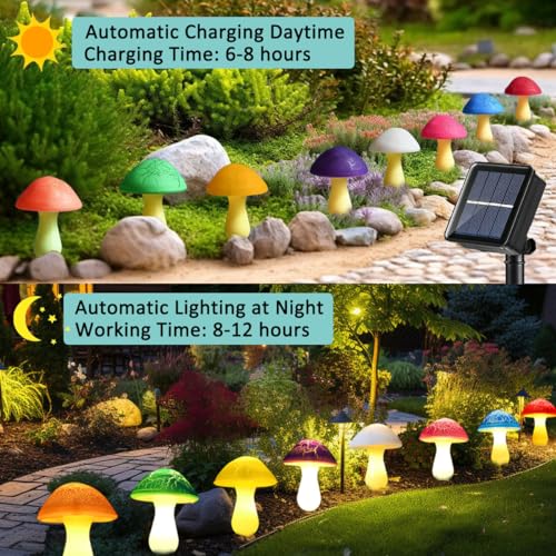 Solar Garden Decor Lights 8 Crack Mushrooms Outdoor Decor Stake Lights, Waterproof Solar Pathway Light Gardening Gifts for Garden Gnomes Backyard Flower Bed Christmas Decorations - color: Multicolor