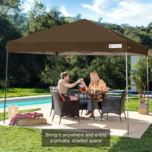 Best Choice Products 10x10ft Pop Up Canopy Tent, Outdoor Shade, 1 Person 1 Minute Set Up, Carry Case, 4 Weight Bags - Brown - color: Brown, size: 10x10ft