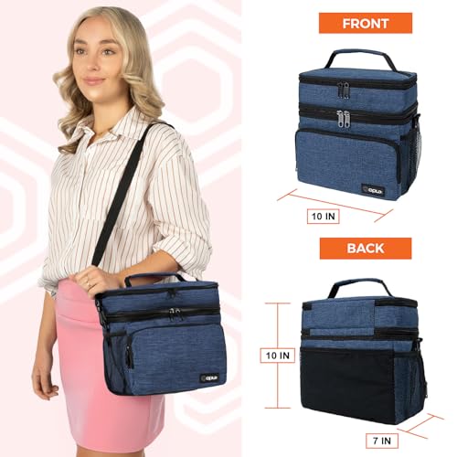 opux Insulated Lunch Bag for Men Women, Large Dual Compartment Cooler Bag, Soft Two Deck Lunch Box for Work School Picnic, Leakproof Lunch Tote with Shoulder Strap for Kid Adult (Navy, Double Deck) - color: Heather Navy, size: Double Deck