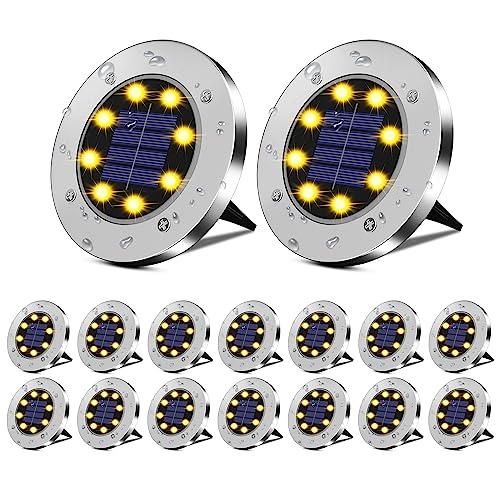 DUUDO Solar Lights for Outside 16Pack, Solar Garden Outdoor Waterproof Pathway Bright In-Ground Lights Landscape Lighting Garden Decor for Yard, Patio, Driveway, Walkway Warm Light - color: Warm light, size: 16pack