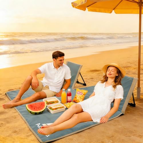 Beach Mat Lounge Chair 2-Person Foldable, Lightweight Lounge Mat with Back Support,600D Oxford 49"x49" Widen Beach Seat Storage Bag for Holidays Garden Camping Swimmingpool (Blue) - color: Blue