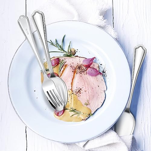 16-Piece Spoons and forks Set, E-far Stainless Steel Scalloped 8 Dinner Forks and 8 Dinner Spoons, Modern Metal Silverware Flatware Cutlery for Kitchen and Restaurant, Dishwasher Safe-7.9 Inch - style: Scalloped