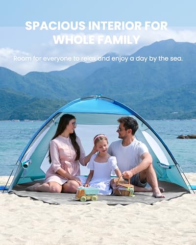 OutdoorMaster Beach Tent for 3/4/6/8 Person - Easy Setup Sun Shade Shelter, Portable Beach Shade Sun Canopy with UPF 50+ UV Protection, Removable Skylight Family Size - color: Blue, size: 3 Person