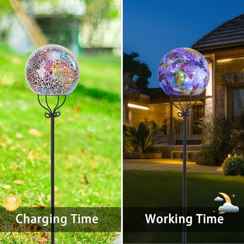 VCUTEKA Solar Outdoor Lights Garden Decor Mosaic Solar Garden Lights Waterproof Glass Ball LED Pathway Stake Light for Landscape Lawn Patio Yard Decoration 6 inch, Purple - color: Purple