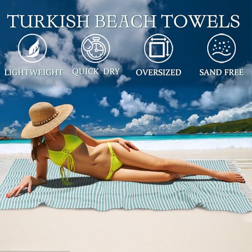 Turkish Striped Beach Towels Bulk Oversized 39"x71" Large Bath and Pool Set Quick Dry Lightweight Travel Towel for Adult,100% Cotton TEBT-18-1skyblue - color: Sky Blue, size: 1 Pack