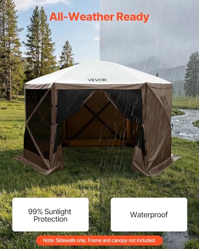 VEVOR 12x12ft Pop Up Gazebo Sidewalls with Window, 3 Solid Waterproof Panels, UV Protection, Wind & Sun Privacy Walls for Outdoor Events, Compatible with Clam, Escape & COBIZI Gazebo Screen Shelters - color: Brown, size: 3 Gazebo Sidewalls for 12ft Gazebo