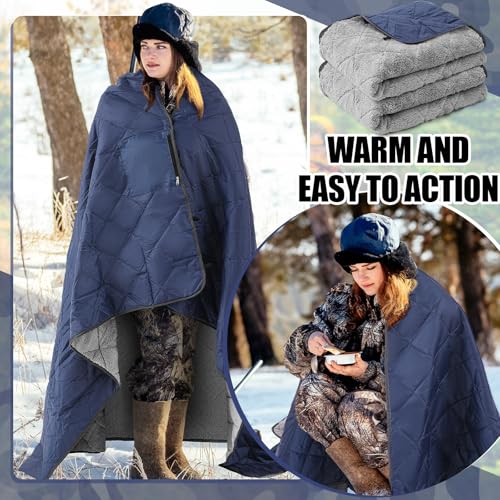 Mindsoft Large Waterproof Woobie Blanket with Sherpa Lining Upgraded Windproof Extra Thick Warm Outdoor Blanket for Cold Weather Hunting Stadium Sports Camping Picnic Car, 59" x 79"(Blue,1 Pc)