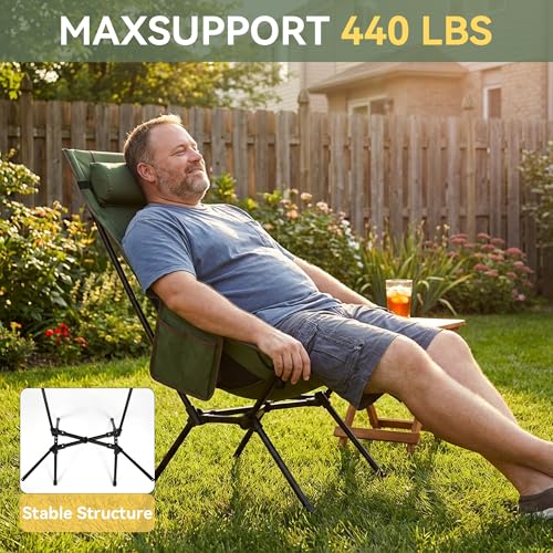 TOBTOS Portable High Back Camping Chair, Support 440 lbs, Ultralight Folding Chair with Head Support, Compact Backpacking Chair for Outdoor Camp Backpacking Fishing (Green) - color: Green-highback