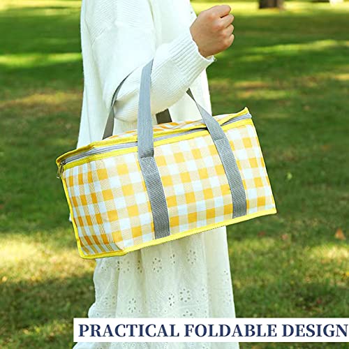 Insulated Picnic Cooler Bag - Zippered Top, Keeps Hot or Cold - Perfect for Picnics, Beach, Food Delivery & Outdoor (13.8x7.9x7.9 in) - color: Yellow