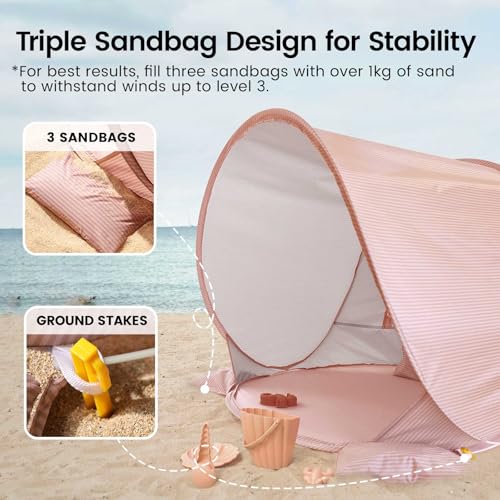 Tiny Land Baby Beach Tent – Pop Up Baby Tent with UV Protection, Portable Baby Beach Essentials, 35.4"x27.6"x31.5" Sun Shelter for Infants, Baby Outdoor Use (Pink) - color: Sunset Blush