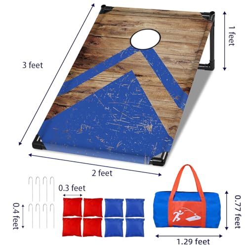 NZQXJXZ 3x2 ft Cornhole Board Set with 8 Bean Bags and Carrying Bag, Outdoor Toss Game Set for Kids and Adults, Portable Corn Hole Sets for Beach Lawn Backyard - color: Brown Blue Red