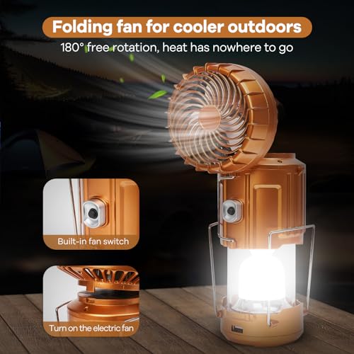 5-in-1 Solar Light and Fan (Gold) - Rechargeable Lantern with Phone Charger & Portable Power for Hurricane, Emergency, Camping, Power Outage - style: Classic – Gold