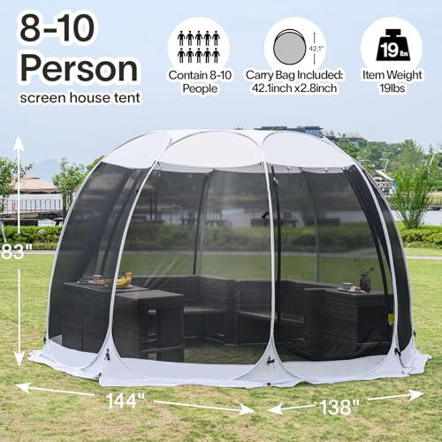 Alvantor 12'x12' Pop Up Screen House Tent, Instant Outdoor Gazebo with Mosquito Netting & UPF 50+ Sun Protection, Portable Canopy Shelter for Patio, Backyard, Camping (8-10 Person),Grey - color: Gray, size: 12'x12'