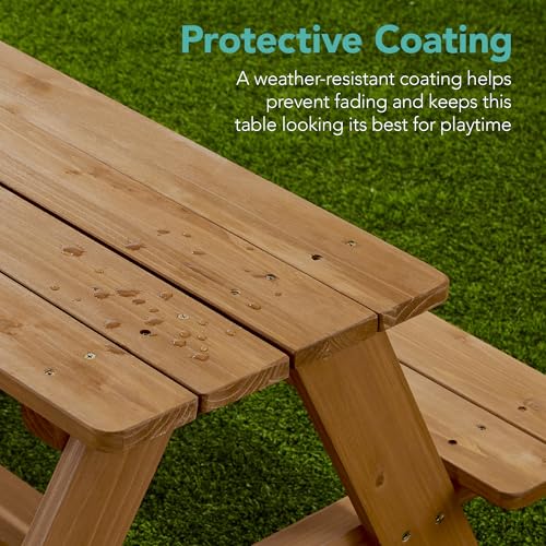 Best Choice Products Wooden Kids Picnic Table with Umbrella, Outdoor Activity Table Set with Built-in Benches, 220 lb Capacity per Bench - Natural/Dark Pink - color: Natural/Dark Pink