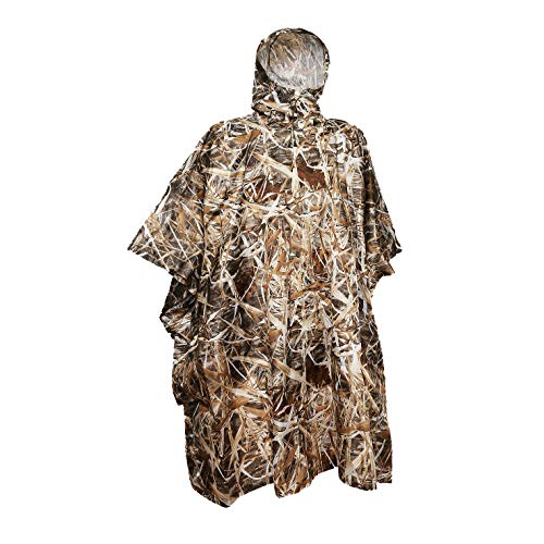 AUSCAMOTEK Camouflage Rain Poncho Hooded Waterproof Camo Raincoat with Blind Pattern for Hunting Hiking Camping Fishing - color: Wetland