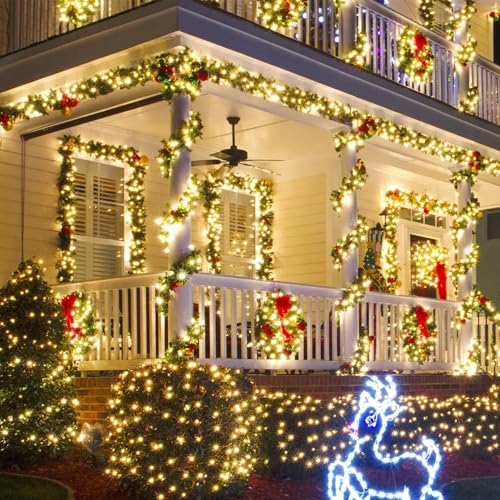 weillsnow 164Ft 500 LED Christmas Lights, Waterproof 8 Twinkle with Memory Functions Christmas Tree Lights for Indoor Outdoor Christmas Tree Garden Decoration (Warm White) - color: Warm White, size: 164FT