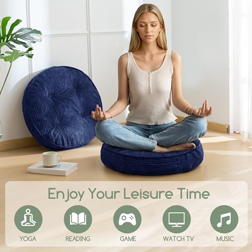 HIGOGOGO Floor Pillow Cushion for Adults, Meditation Cushion Pillow, Large Round Floor Sitting, Tufted Corduroy Cover, for Tatami Living Room or Yoga, 22x22 Inch, Navy - color: Round Navy, size: 4" Thick(Pack of 1)