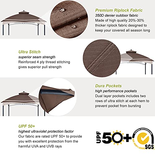 ABCCANOPY Riplock Gazebo Replacement Top for Lowe's Allen Roth #GF-12S004B-1,with Pole Coverings, Brown - color: Brown, size: Riplock Canopy+Pole Curtains