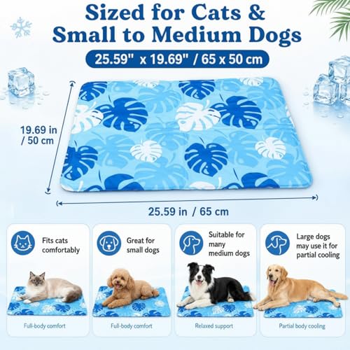 Drydiet Pet Cooling Mat for Small & Medium Dogs and Cats, 25.6"x19.7" Rectangle Gel Pet Pad, No Water, Washable, Indoor/Outdoor Use