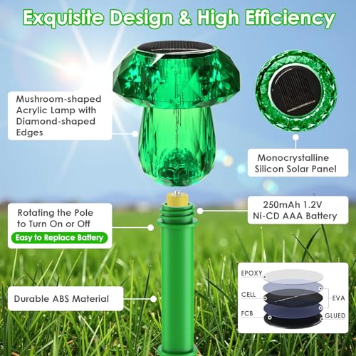 Mancra 8 Pack Solar Garden Lights Outdoor, Green LED Mushroom Solar Pathway Lights Waterproof Dusk to Dawn Solar Lights for Yard Walkway Garden Decor - color: Green