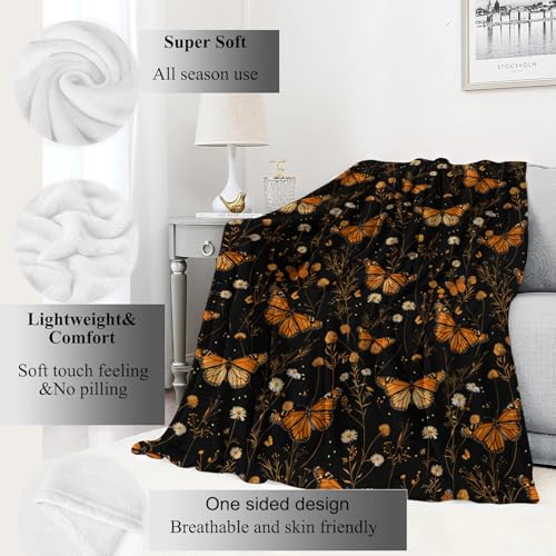 Butterfly Garden Blanket Floral Black Throw Blankets Gifts for Girls Women Adults Lightweight Soft Fleece Cozy for Sofa Couch Bed Room Travel Birthday Party Decor 50x60in - color: Butterfly 01, size: 50x60in