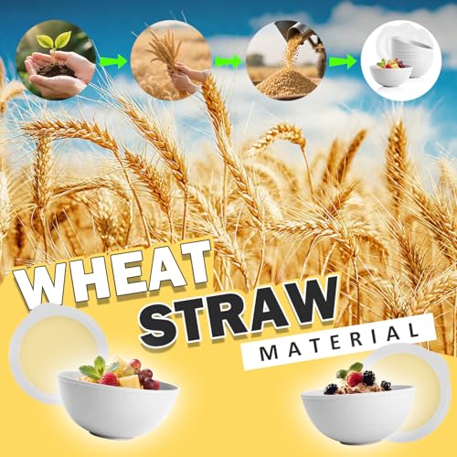 Wheat Straw Bowls Set 40 OZ, Unbreakable Bowls with Dust-Proof Lids Set of 4, Microwave & Dishwasher Safe, Alternative Reusable Plastic Bowl for Cereal, Soup, Salad and Ramen, White - color: White, size: 40 Oz With Lid