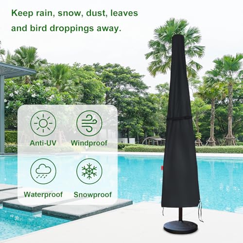 Patio Umbrella Cover Fits 7ft-10ft Market Umbrella, Waterproof 600D Heavy Duty Umbrella Covers with Extended Support Pole and Zipper for Easy On Off, Outdoor Parasol Covers with Storage Bag. - size: Fits Market Umbrella 7-10 Feet DIA