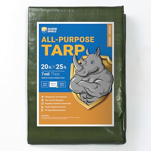 GUARD SHIELD Green Tarp Waterproof 20x25 Feet Medium Duty All Purpose Poly Tarps Cover 7mil - color: Green, size: 20x25