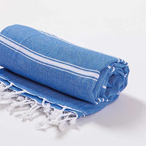 Hencely Turkish Beach Towel 37x68 Oversized, Sand-Free, Quick-Dry, Lightweight - Travel Essential for Pool & Bath - Striped 100% Cotton Bathroom Towels Accessories Gift (Blue) - color: Blue