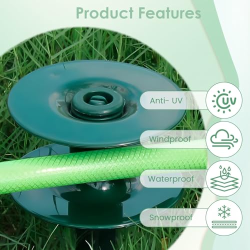 FONTOI 10 Inch Garden Hose Guide Spike, Rust Free Zink Sturdy Metal Stake, Heavy Duty Dark Green Spin Top, Keeps Garden Hose Out of Flower beds, for Plant Protection Greenhouse, Yard Lawn, 2PCS - color: ‎Dark Green A
