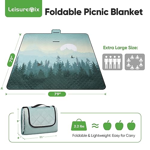 Picnic Blanket Waterproof Extra Large 79”x79” 210D Oxford Outdoor Blanket for Grass Portable Sand Proof Beach Blanket for 6-8 Adults, Morning Forest - color: Morning Forest