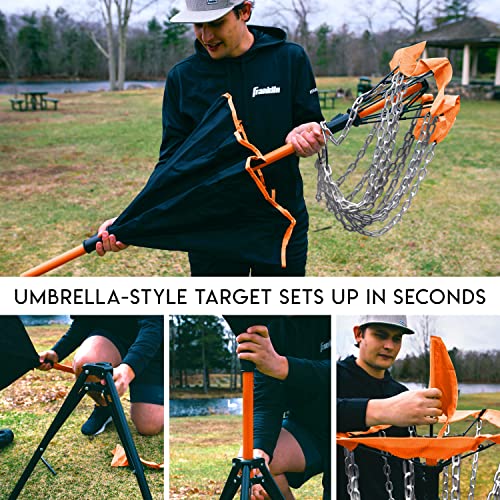 Franklin Sports Disc Golf Baskets - Portable Disc Golf Target with Chains Included - Disc Golf Basket Stand Equipment for Hole + Course Creation - style: Deluxe Steel Chain
