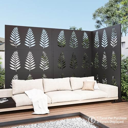 Modern Shade 4x6 FT Metal Privacy Screen with Artistic Modular Designs Decorative Patio Privacy Fence & Garden Divider, Freestanding Outdoor Metal Fence Panel, Weather-Resistant (Tropic Rows) - size: 1 Panel (Tropic Rows)