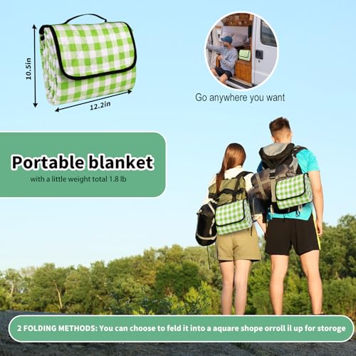 CUNCUI Picnic Camping Blankets, 3 Layers Thick Soft Gingham Blanket, Large 59X79IN Foldable Waterproof Rug, Portable Outdoor Mat for Beach Grass Hiking Park Travel, Sandproof, Machine Washable-Green - color: Green