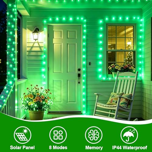 YEGUO 4 Pack Green Solar Fairy Lights, Each 33ft 100 LED Christmas Lights Outdoor Waterproof, 8 Modes Sliver Wire Solar String Lights - color: Green