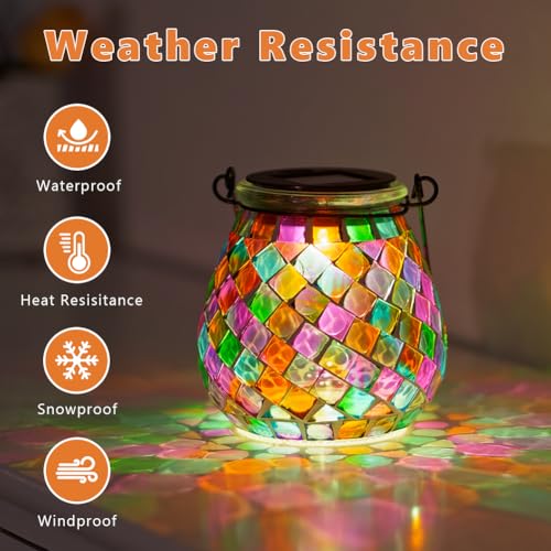 Stargarden Mosaic Solar Lanterns Outdoor Waterproof, Colorful Glass Hanging Lantern Decorative Solar Lights for Yard, Patio, Lawn, Gaden Decor - color: Colorful