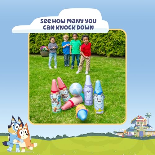 Little Kids BLUEY Inflatable Bowling Set | Indoor Outdoor Kids Bowling Set | 6 Pins and Ball | Christmas Birthday Party Games, Kids Education Motor Skills Toys