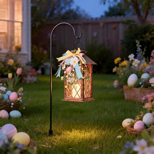 Easter Solar Lanterns Outdoor Waterproof, Hanging Spring and Easter Lantern with Flickering LED Candle, 13'' Bronze Outside Solar Powered Decorative Lantern for Patio Porch Garden Yard Pathway, 1 Pack - size: Easter 1 Pack