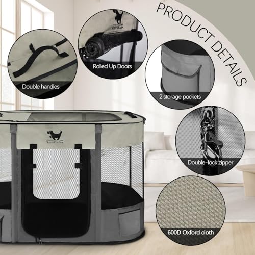 Rest-Eazzzy Dog Playpen, Foldable Kitten Playpen for Medium Dogs, Portable Pet Puppy Playpen with Removable Shade Cover, Indoor Outdoor Travel Camping Use for Small Pets with Carrying Case (S, Grey) - style: Small