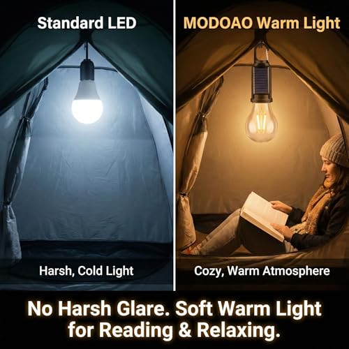 5-Pack Solar LED Camping Light Bulb, Rechargeable Emergency Light Bulbs for Power Outage, Portable Tent Lantern with Hook, Waterproof, for Tent, Hiking, Home