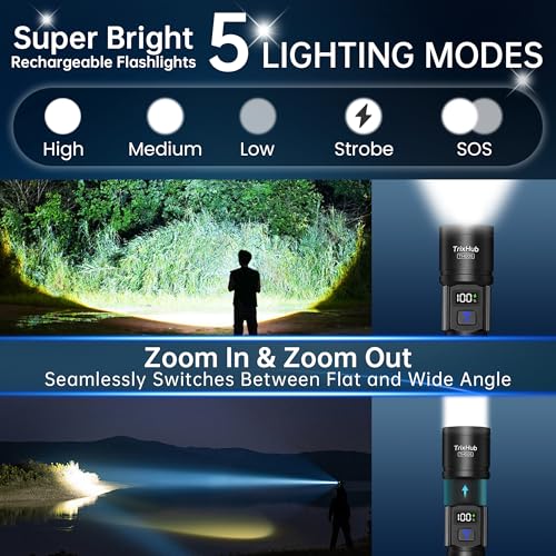 TrixHub Rechargeable Flashlights High Lumens, 5Mode Flash Light with LCD Digital Display, Super Bright Flashlight Adjustable Tactical Flashlight, High Powered LED Handheld Flashlight for Home - size: 1Pack