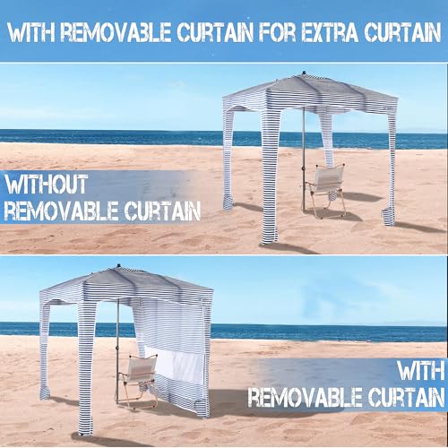 UPWELL Beach Tent Easy Set Up Canopy Sun Shelter Shade with UPF 50+UV Protection Portable Beach Umbrella Outdoor Sunwall with Sand Pockets for Fishing Backyard Camping(Tropical Ocean) - color: Navy Blue