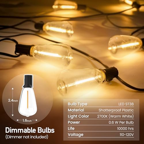 Outdoor String Lights 26 FT 14 Shatterproof LED Bulbs, UL Certified Patio Lights Outdoor Light Strings Waterproof for Patio Yard Outside Party Wedding, Connectable Dimmable 13 Sockets 2700K - size: 26 FT 13 Sockets