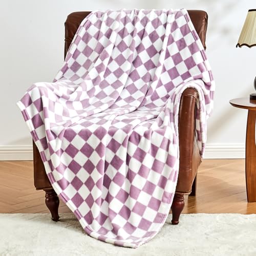 Edenleaf Checkered Blanket Flannel Throw Blankets Soft Cozy Checkered Grid Print Chessboard Gingham Pattern Throws for Bed Sofa Couch for All Seasons, 50x60 Inch, Purple - color: 01 Purple, size: Throw-50"x60"