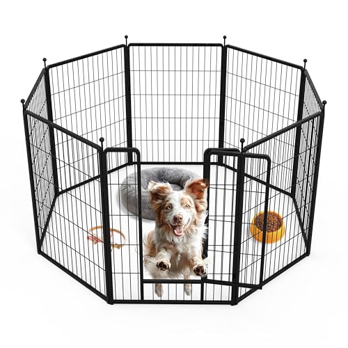 Simple Deluxe Dog Playpen, 40" Height 8 Panels Fence with Anti-Rust Coating, Metal Heavy Portable Foldable Dog Pen for Medium/Large Dogs RV Camping, Black - color: Black, size: 08 Panels 40 inch, style: Metal
