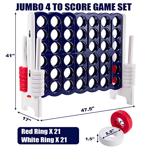 Costzon Giant 4-in-A-Row, Jumbo 4-to-Score Giant Game Set for Kids & Adults, Indoor Outdoor Yard Connect Game, 3.5FT Tall with 42 Jumbo Rings & Quick-Release Slider, Perfect for Family & Party Games - color: Navy Blue/White