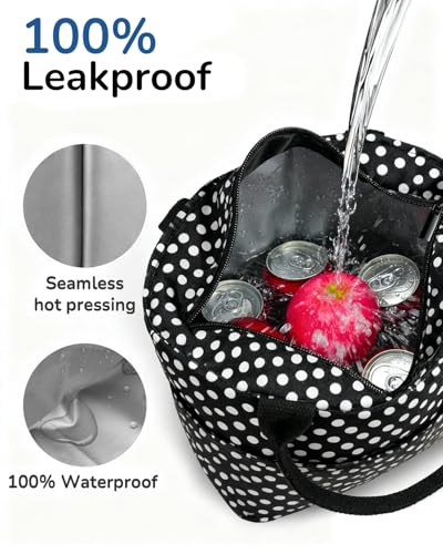 Aosbos Lunch Tote Bag, Insulated Lunch Box for Women, Leakproof Lunch Cooler Purse for Work, Polka Dot - color: C. Polka Dot