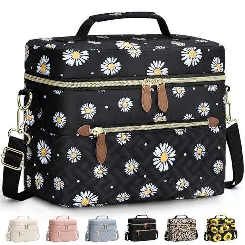 Capolo Lunch Box for Women Men Adults,Insulated Lunch Bag Leakproof Lunch Cooler Box with Removable Strap Cute Lunch Tote Bags Reusable Thermal Lunchbox for Work Picnic(Small,Black Flower) - color: Black Flower, size: Small
