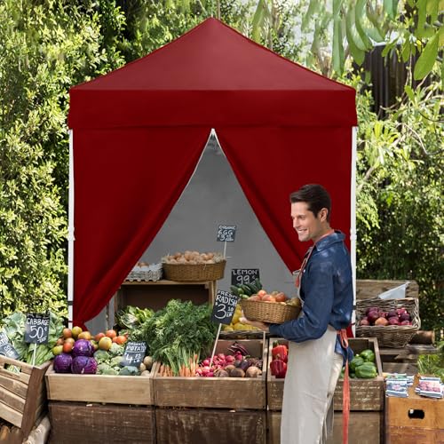 EAGLE PEAK 5x5 Instant Canopy with 4-Side Wall Panels, Small Pop up Portable Canopy Tent with Carry Bag, Light Weight Sun Shelter for Sports, Camping and Beach, Burgundy - color: Burgundy
