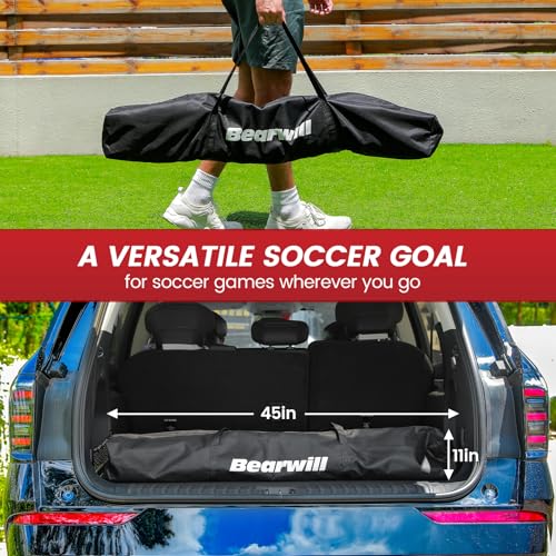 Bearwill Soccer Goal, 12X6FT Soccer Net Easy Setup, Portable Soccer Goals for Backyard with Upgraded Collapsible Metal Base, Outdoor Indoor Soccer Goal Net for Practice with Carry Bag